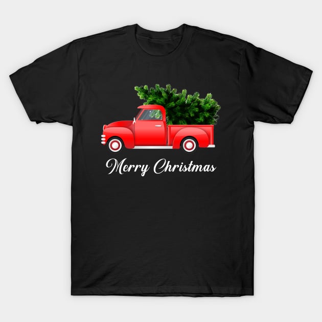 Merry Christmas Retro Vintage Red Truck T-Shirt by Kimko